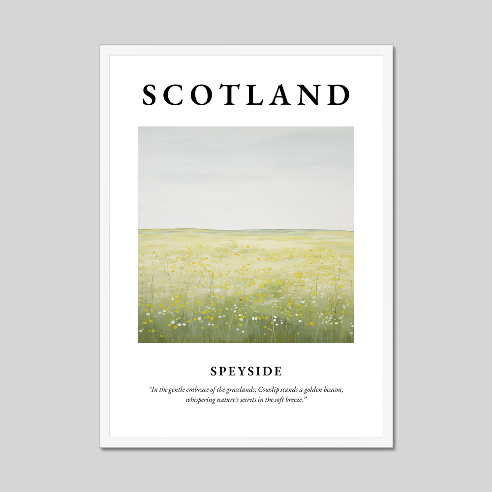 Poster in a white frame with the word Scotland