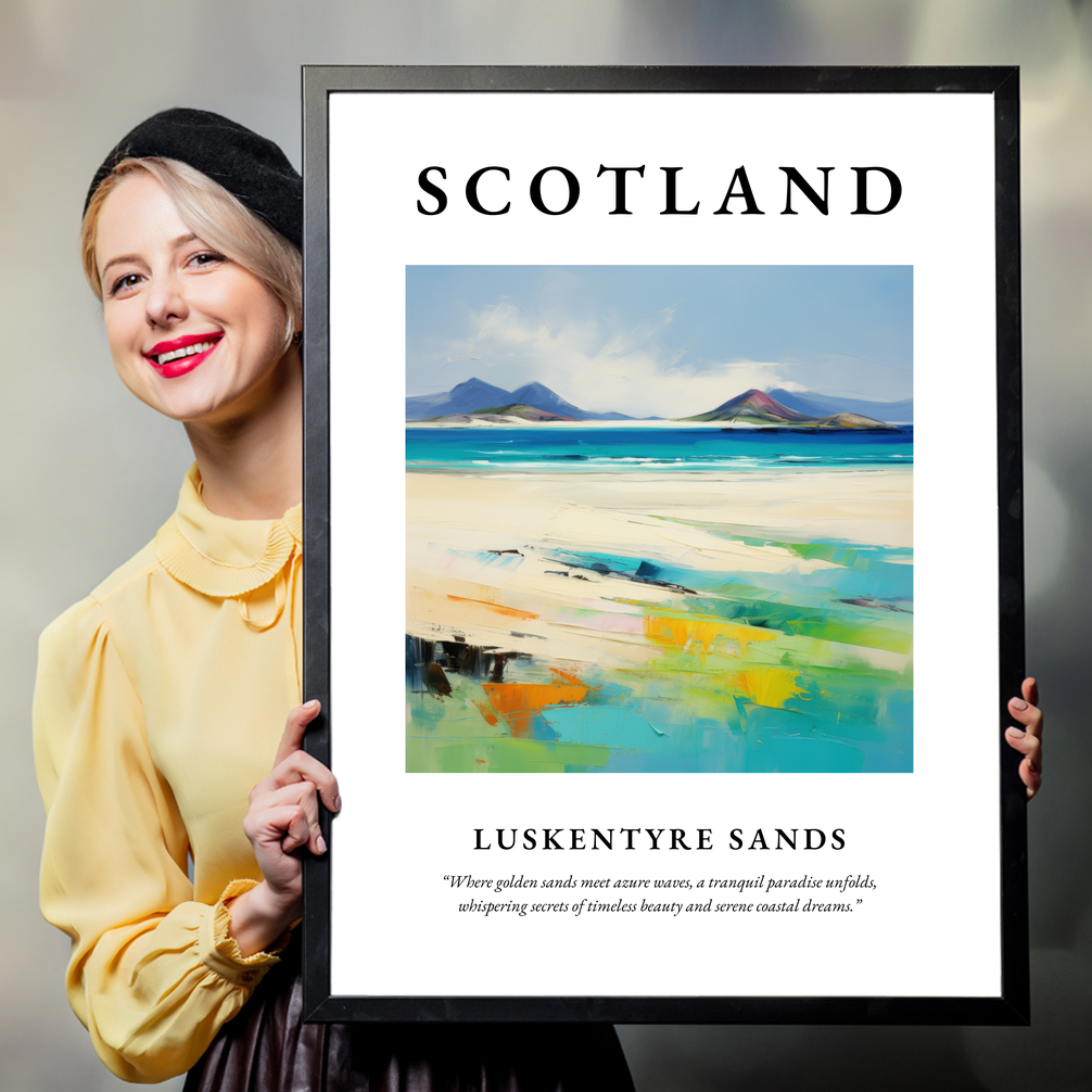 Person holding a poster of Luskentyre Sands