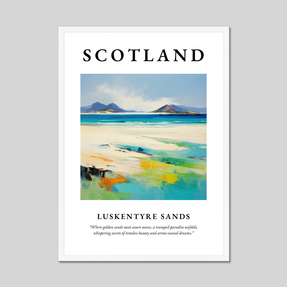 Poster in a white frame with the word Scotland