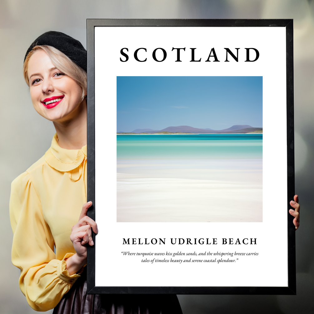 Person holding a poster of Mellon Udrigle Beach