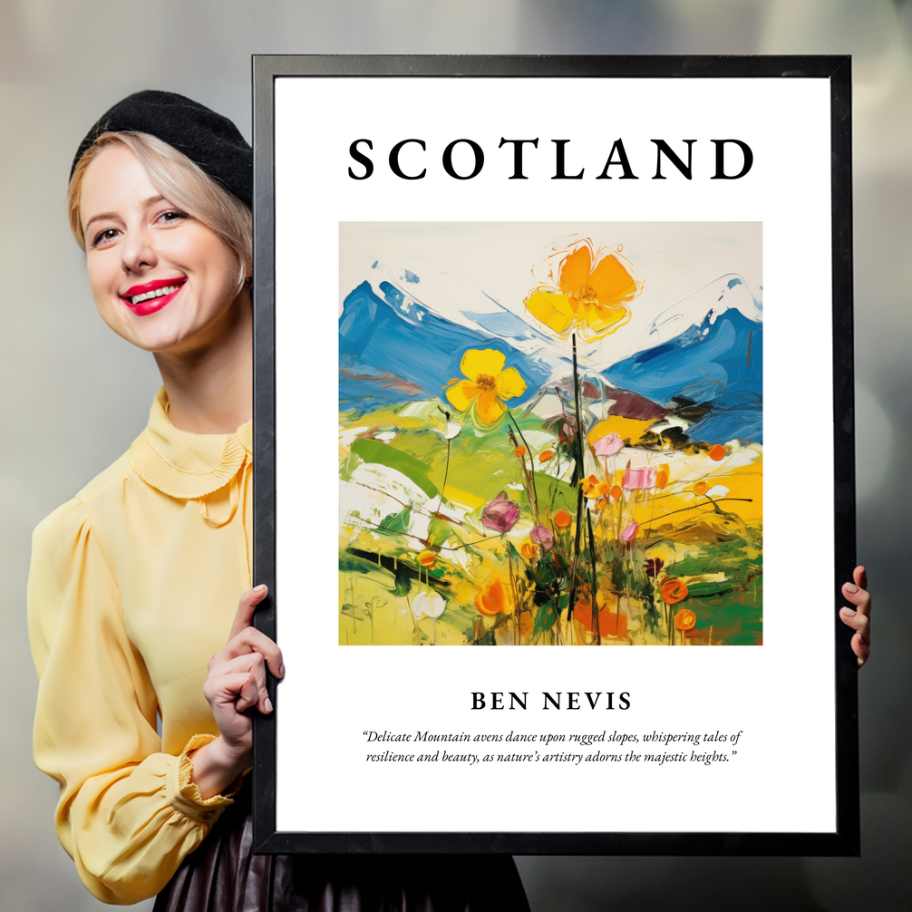 Person holding a poster of Ben Nevis