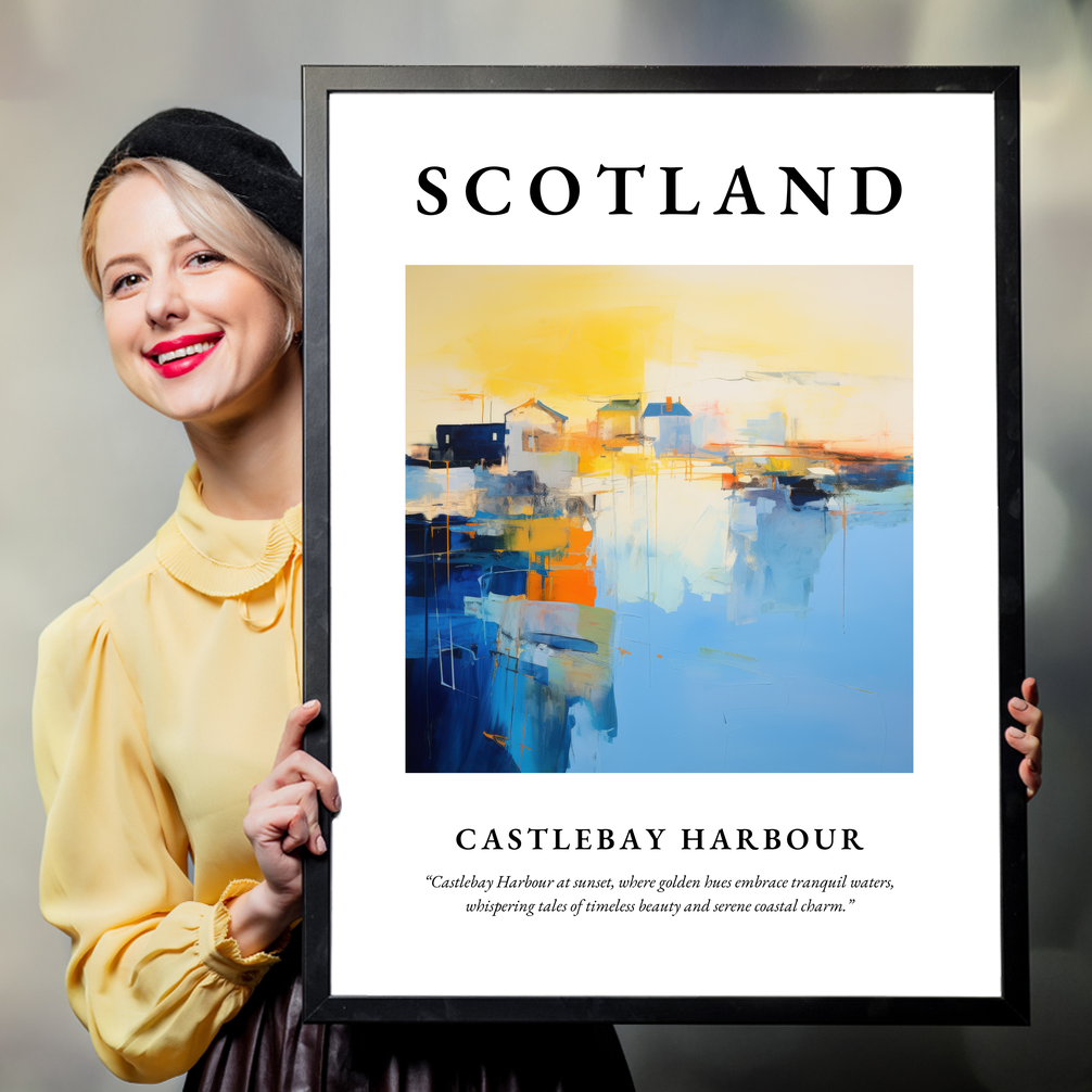 Person holding a poster of Castlebay Harbour