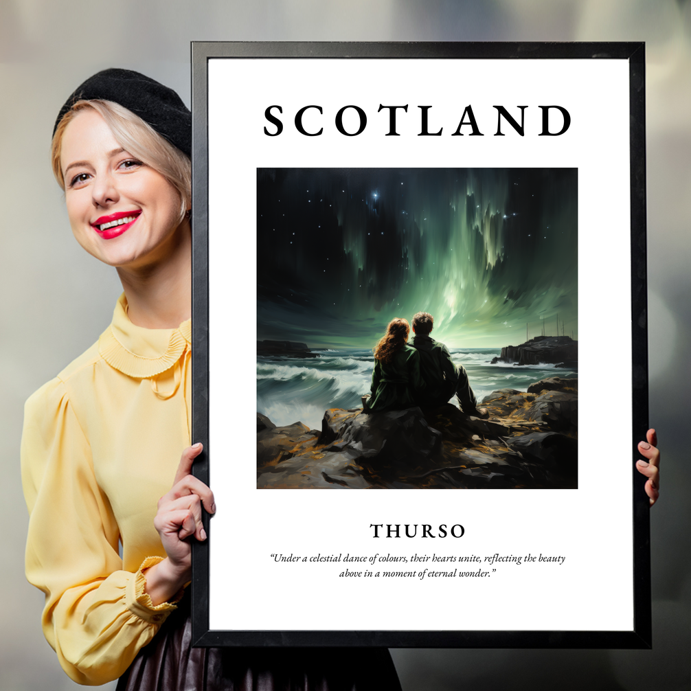 Person holding a poster of Thurso