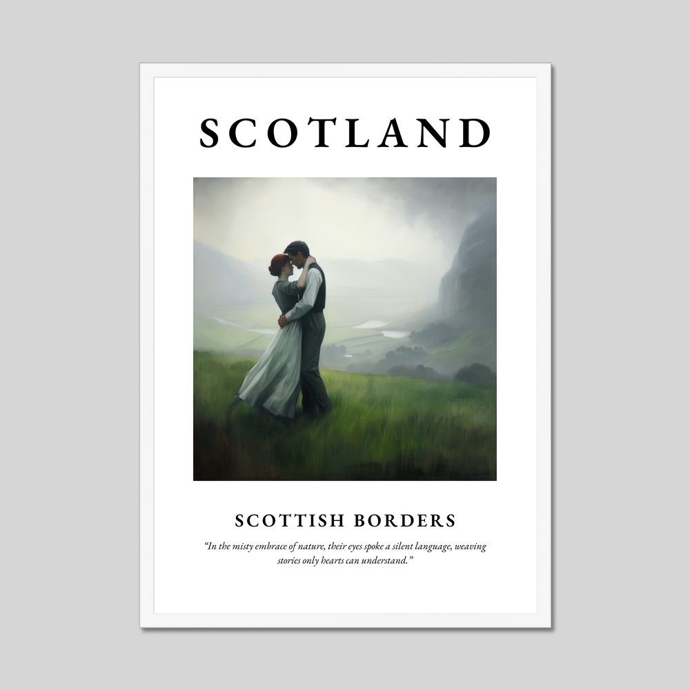 Poster in a white frame with the word Scotland