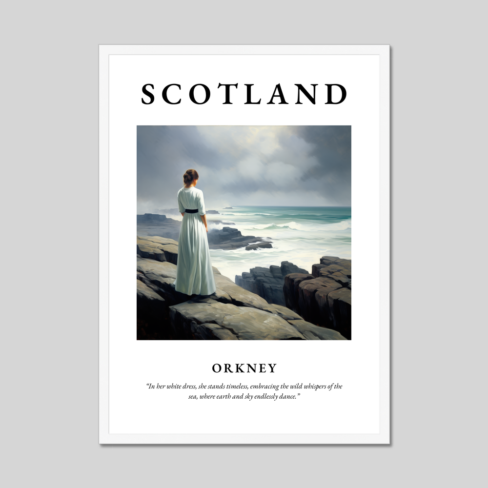 Poster in a white frame with the word Scotland