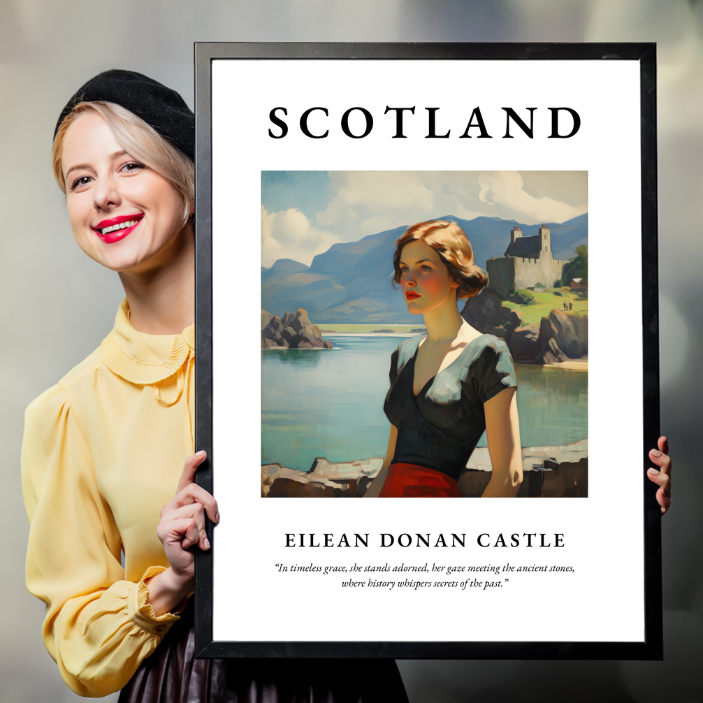 Person holding a poster of Eilean Donan Castle