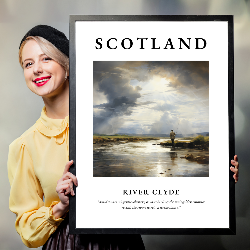 Person holding a poster of River Clyde