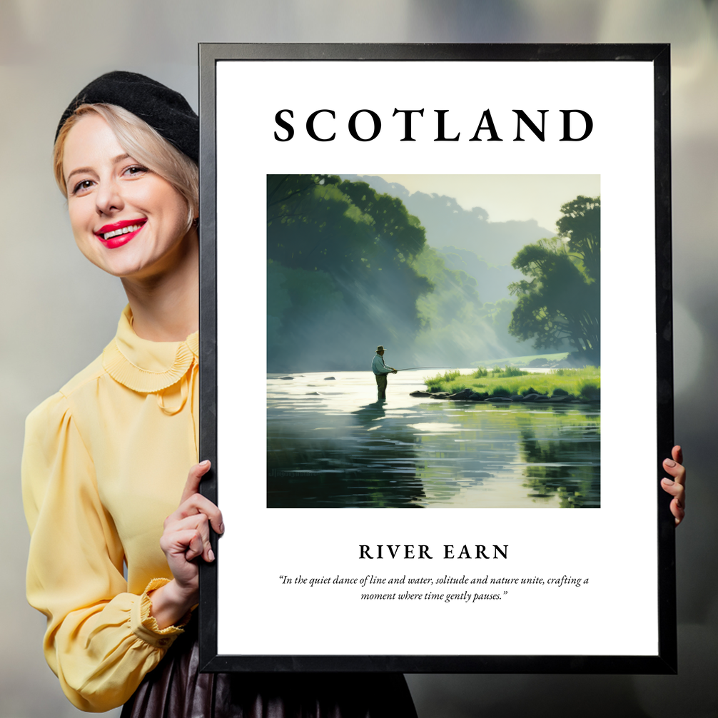 Person holding a poster of River Earn