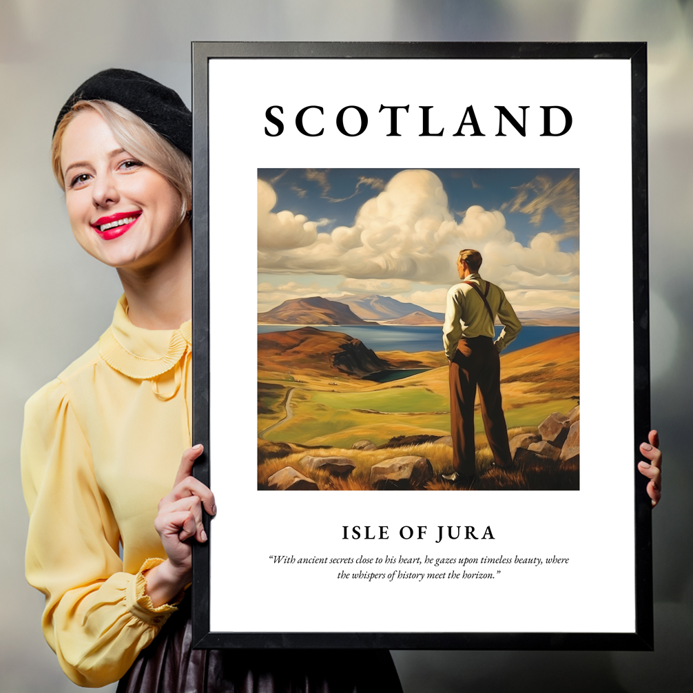 Person holding a poster of Isle of Jura