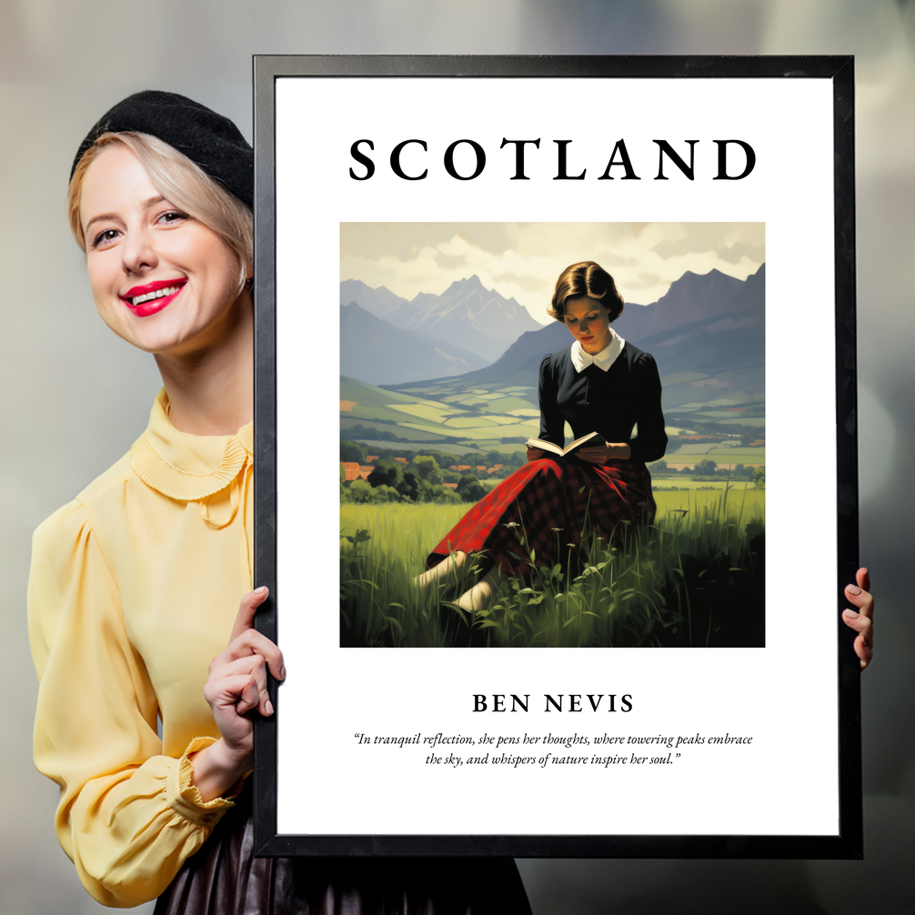 Person holding a poster of Ben Nevis