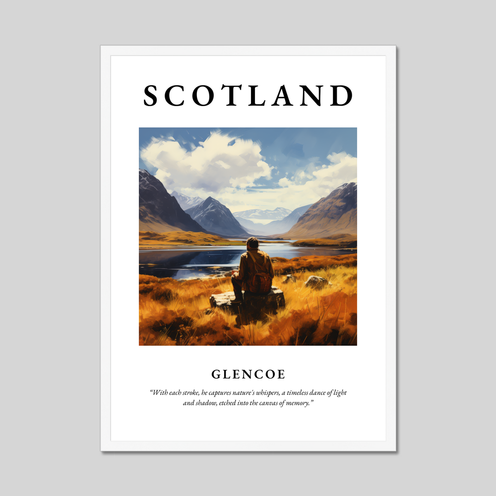 Poster in a white frame with the word Scotland