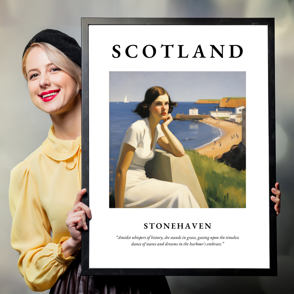 Person holding a poster of Stonehaven