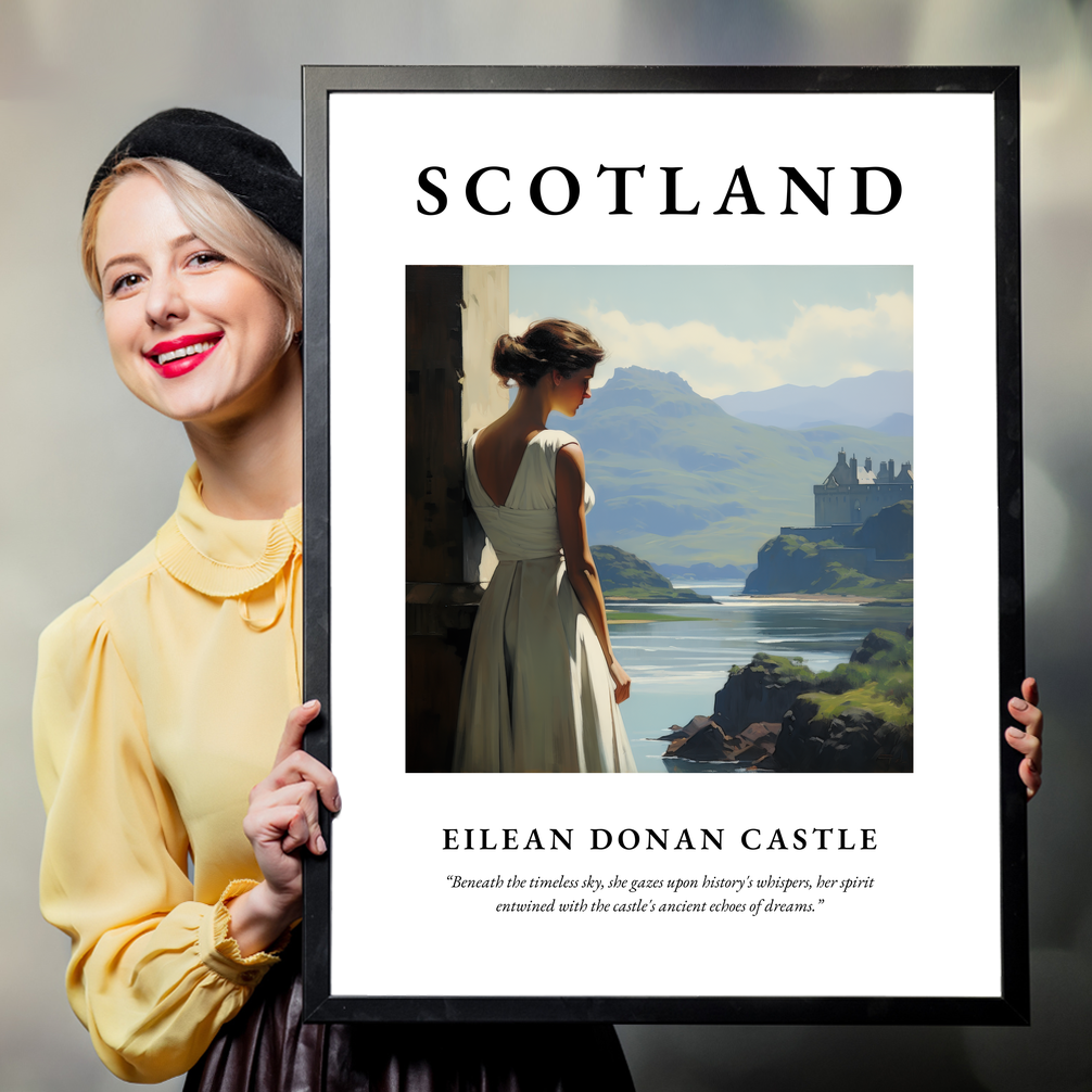 Person holding a poster of Eilean Donan Castle