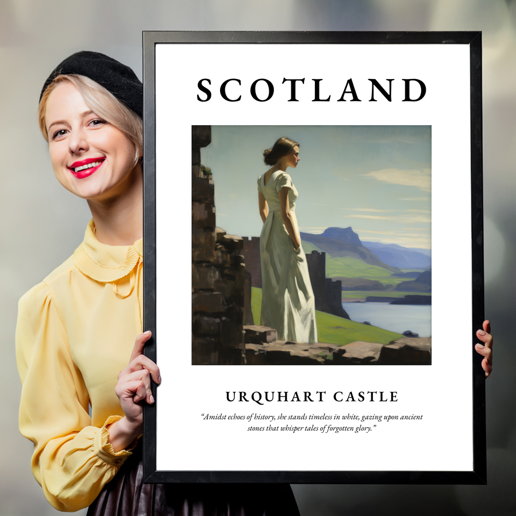 Person holding a poster of Urquhart Castle