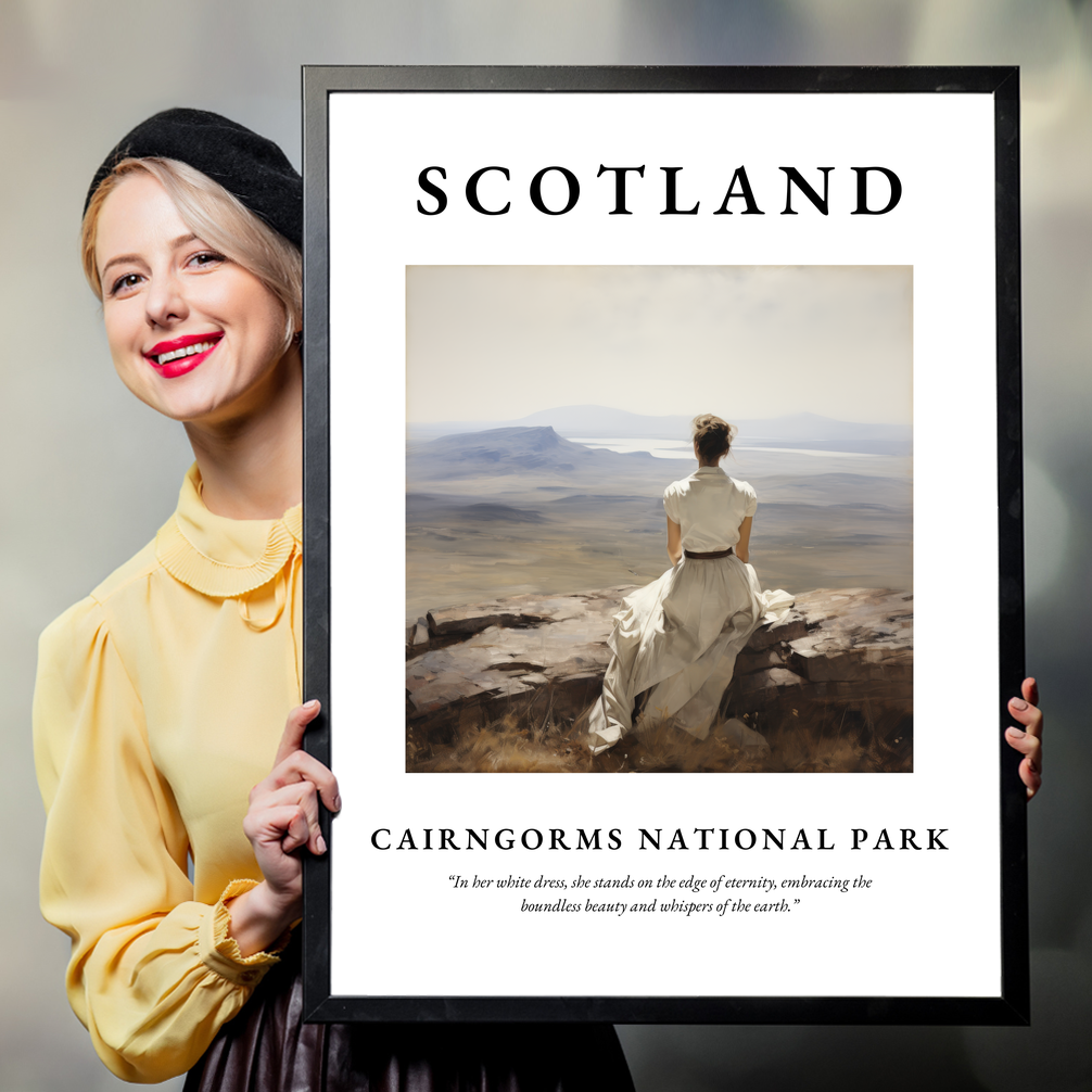 Person holding a poster of Cairngorms National Park