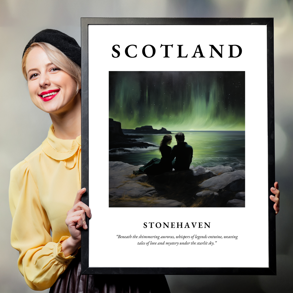 Person holding a poster of Stonehaven