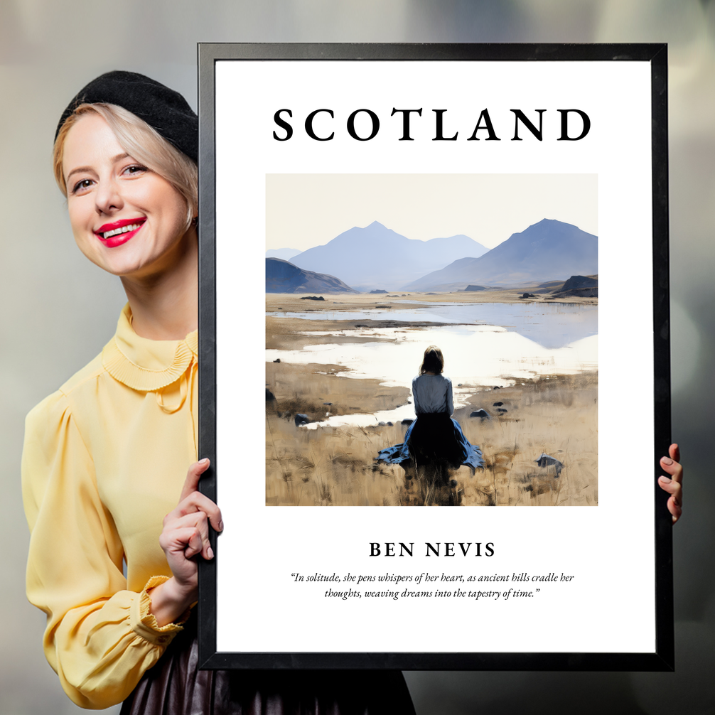 Person holding a poster of Ben Nevis