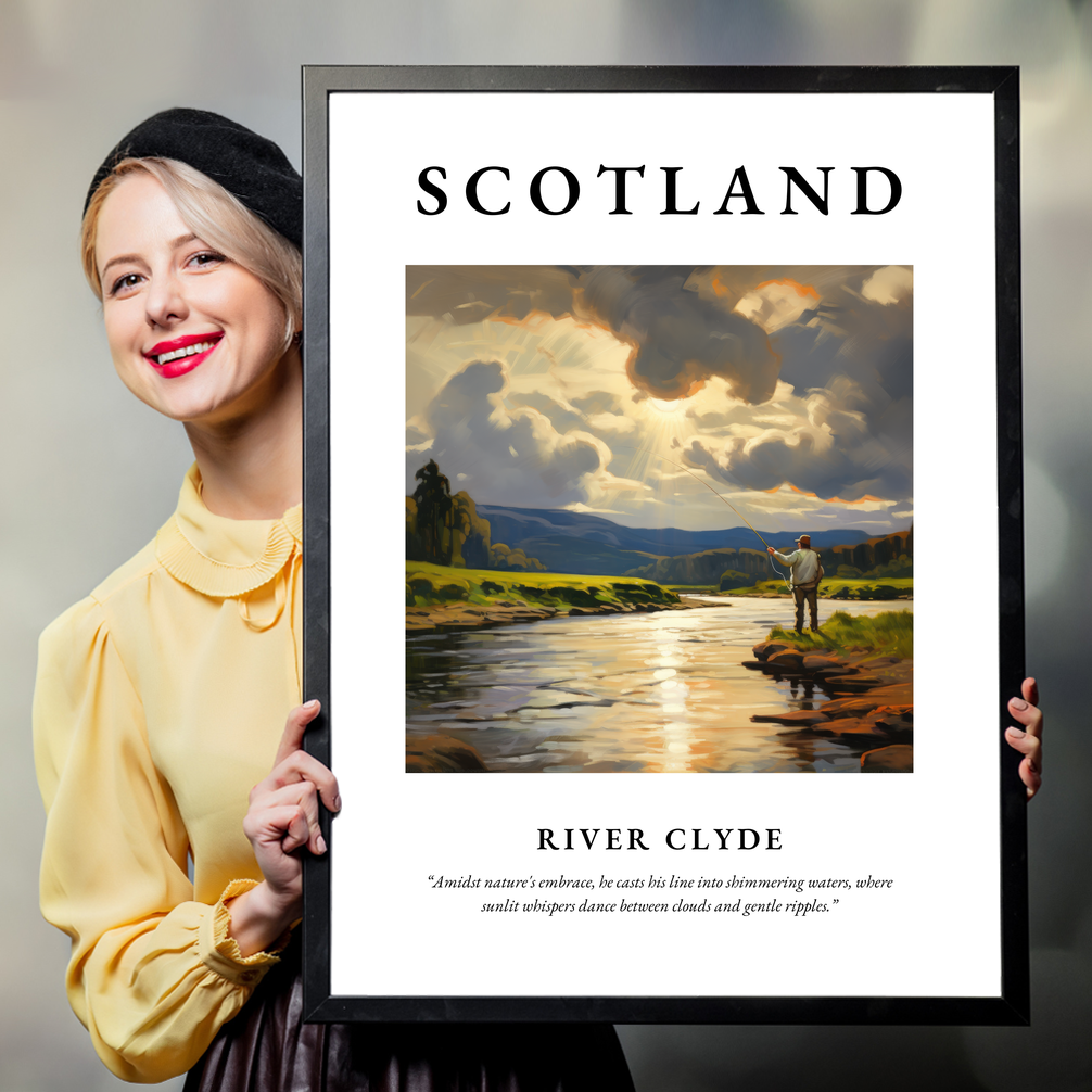 Person holding a poster of River Clyde