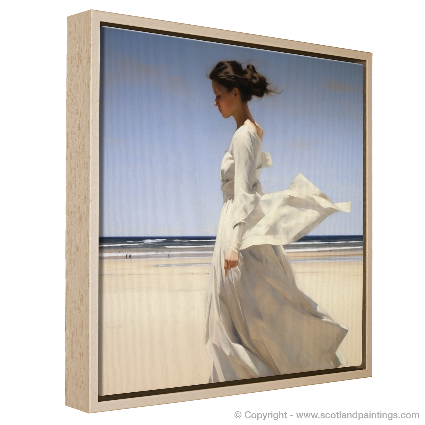 Serenity by the Shore: A Woman in White at Balmedie Beach