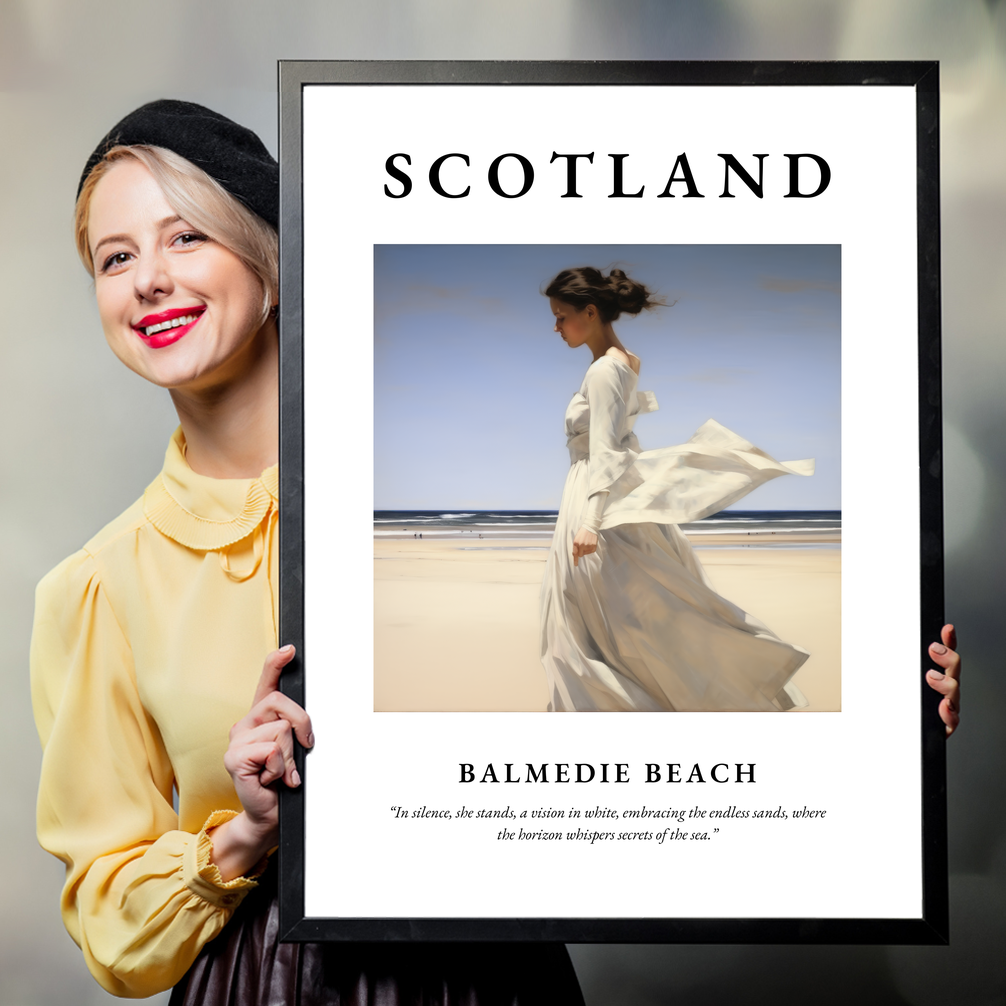 Person holding a poster of Balmedie Beach