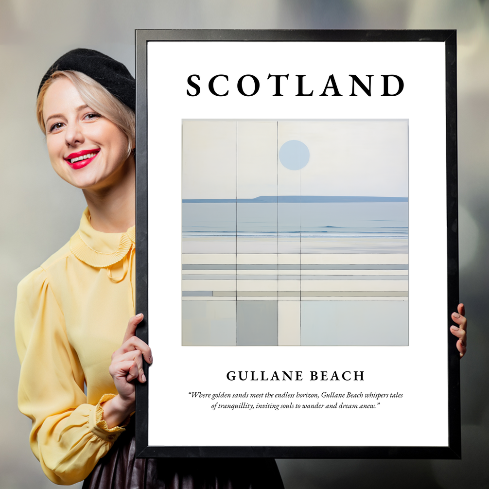 Person holding a poster of Gullane Beach