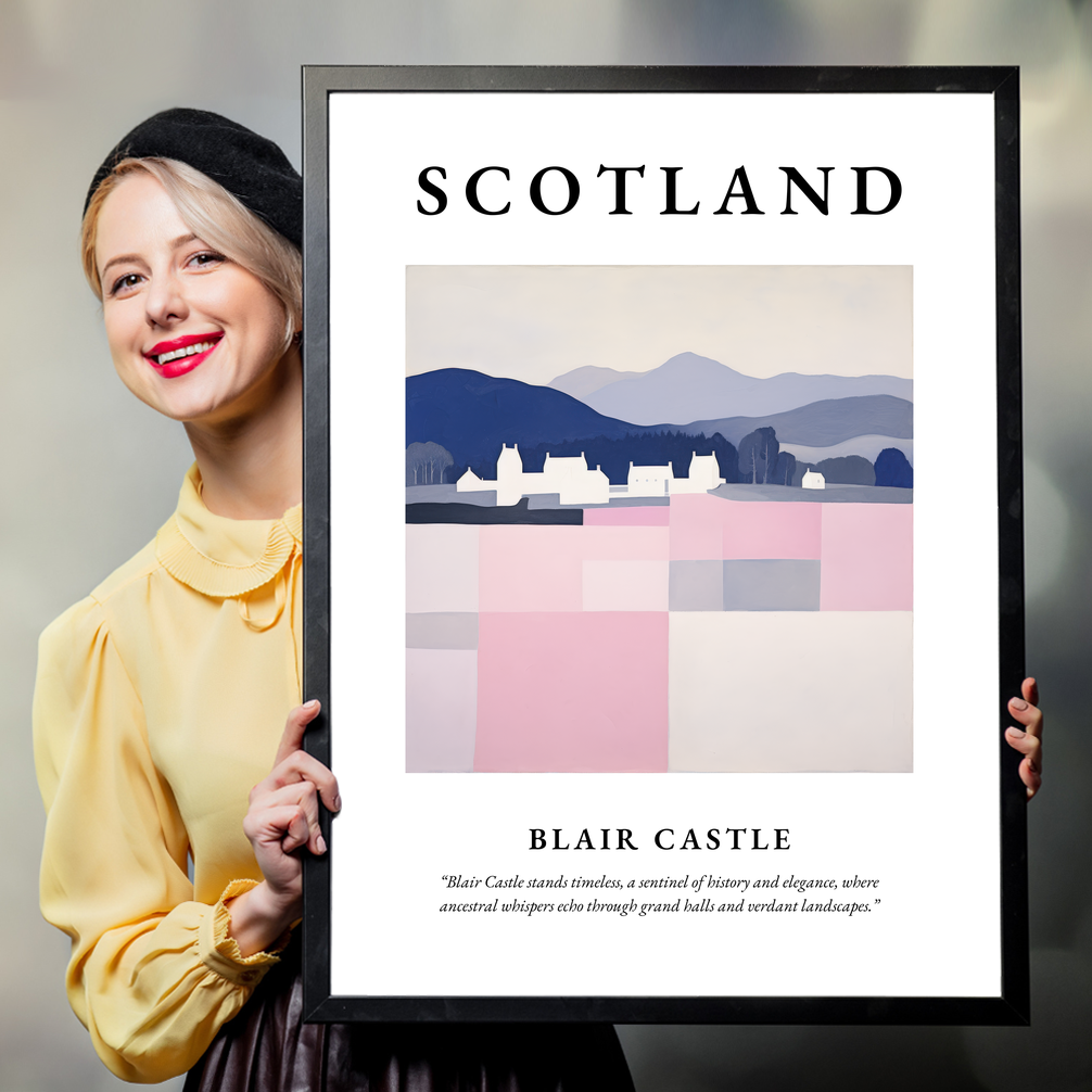 Person holding a poster of Blair Castle