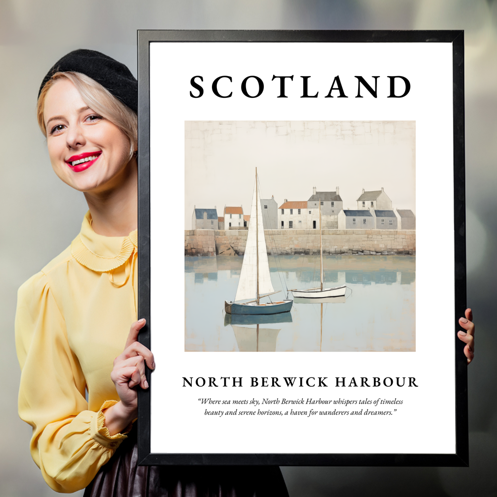 Person holding a poster of North Berwick Harbour