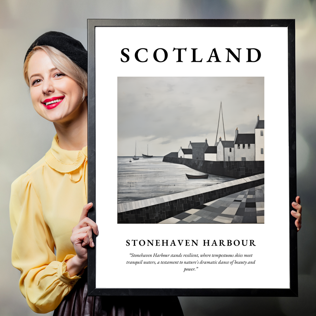 Person holding a poster of Stonehaven Harbour