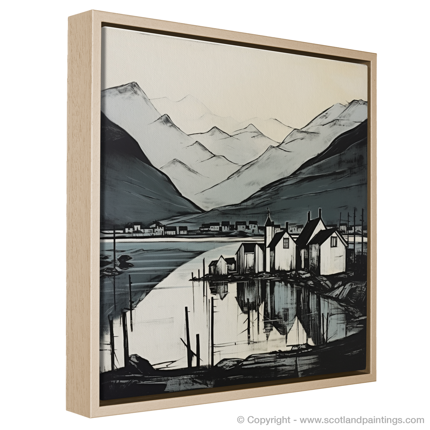 Painting and Art Print of Fort William, Highlands. Fort William Reflections: Highland Serenity in Monochrome.