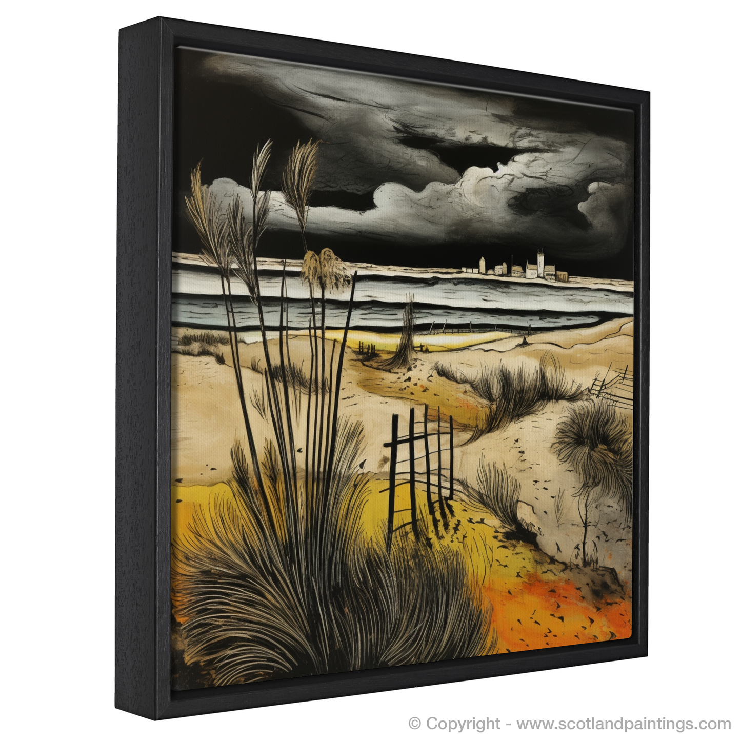 Painting and Art Print of West Sands with a stormy sky entitled "Storm's Embrace over West Sands".