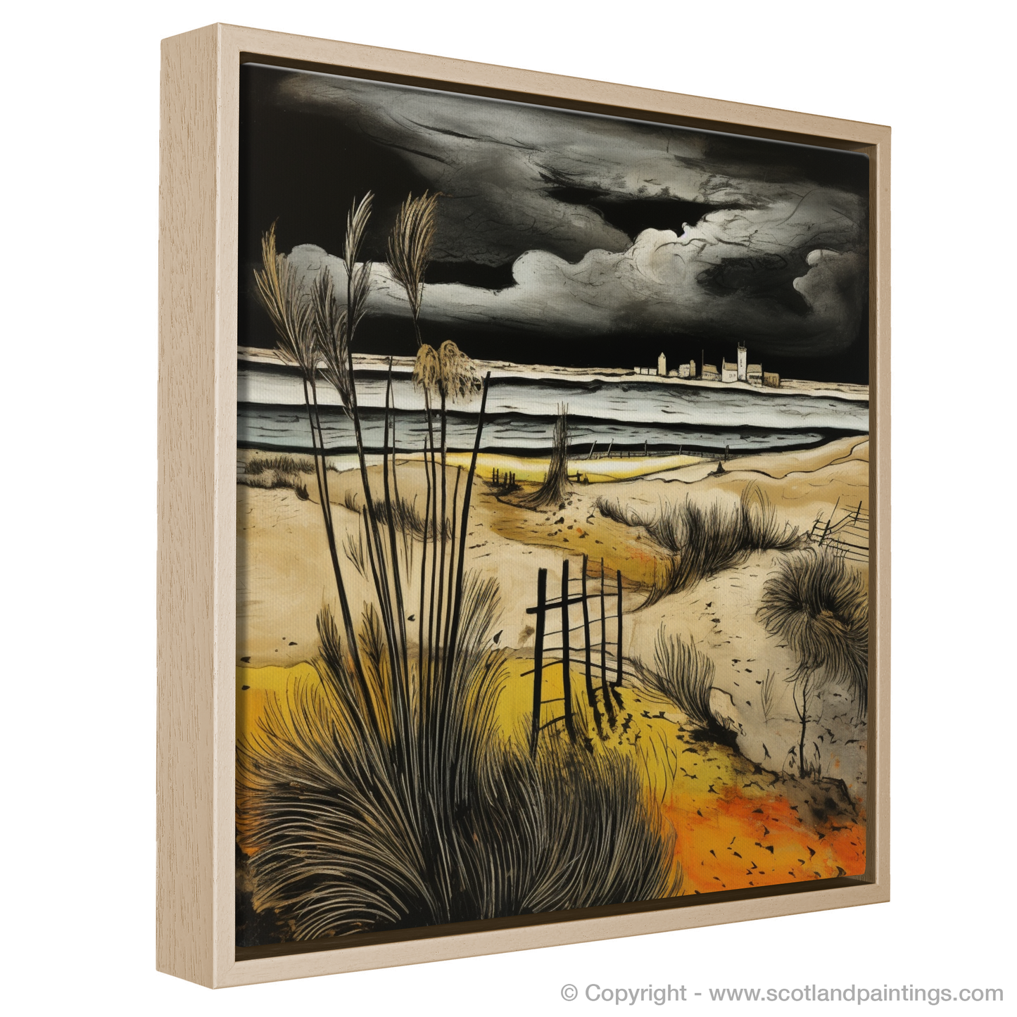 Painting and Art Print of West Sands with a stormy sky entitled "Storm's Embrace over West Sands".