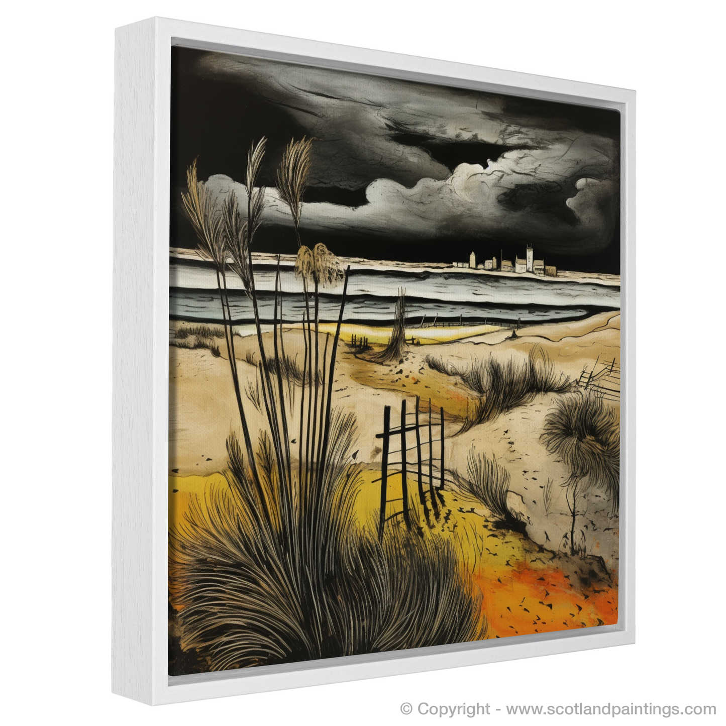 Painting and Art Print of West Sands with a stormy sky entitled "Storm's Embrace over West Sands".