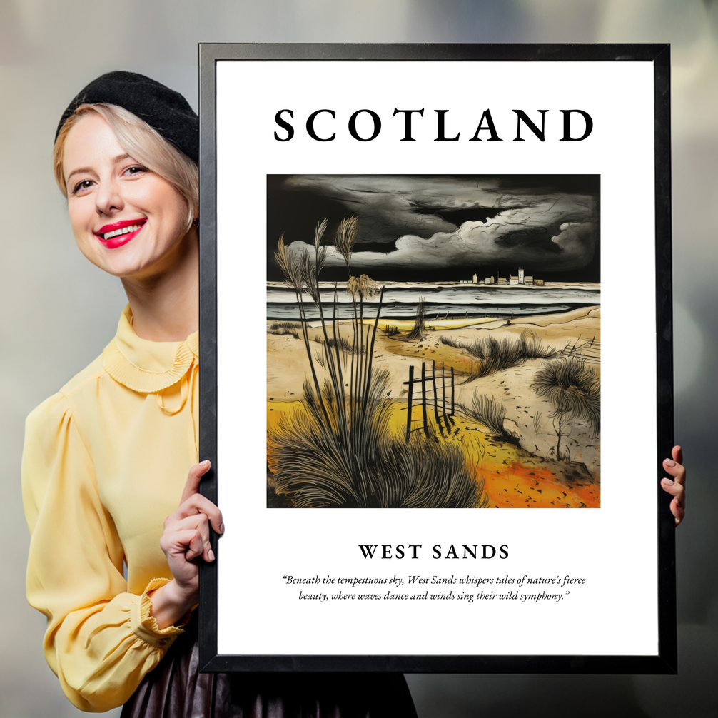 Person holding a poster of West Sands