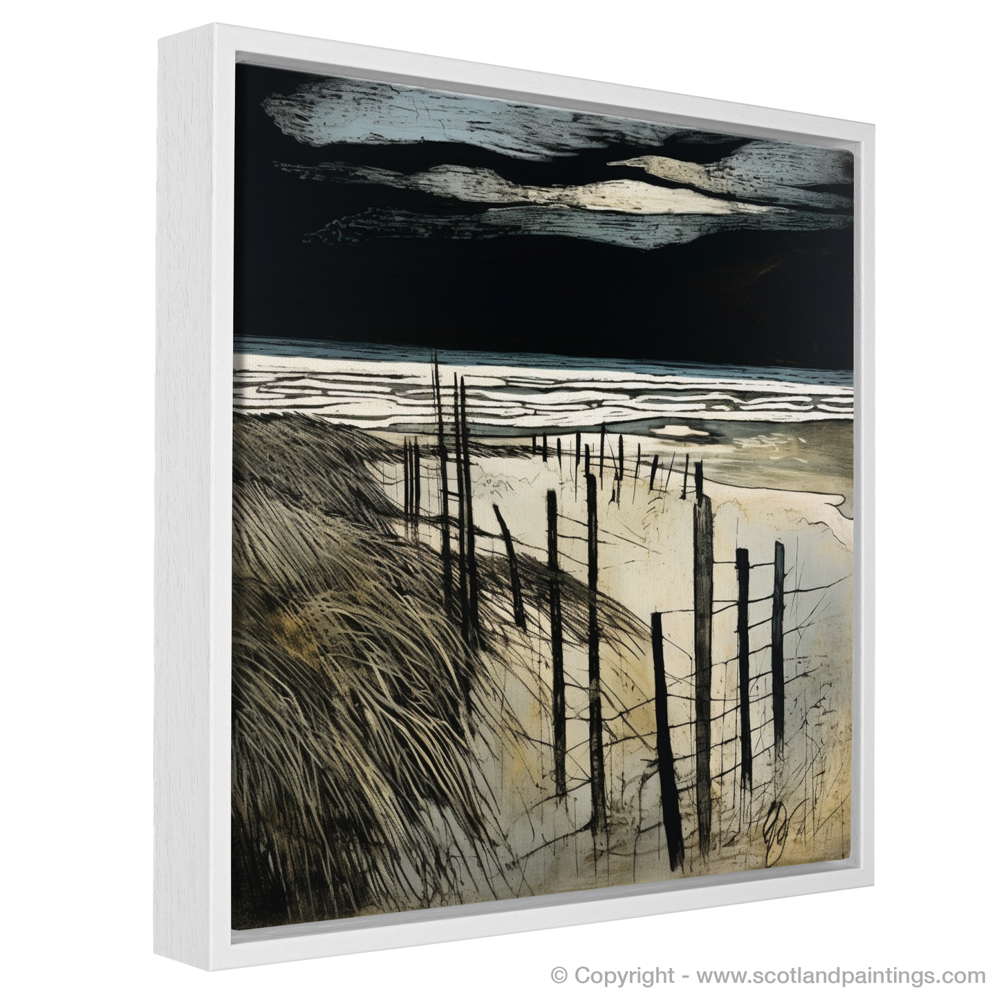 Painting and Art Print of West Sands with a stormy sky entitled "Stormy Serenade at West Sands".