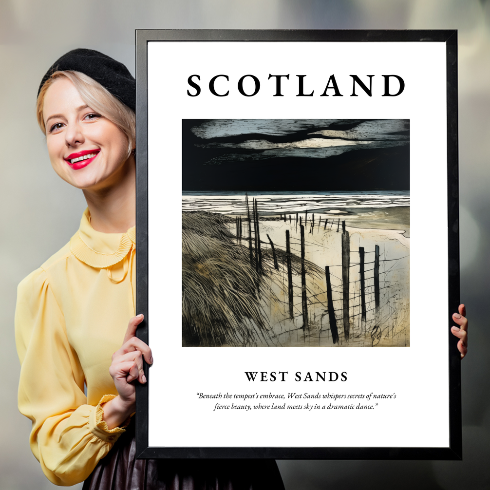 Person holding a poster of West Sands