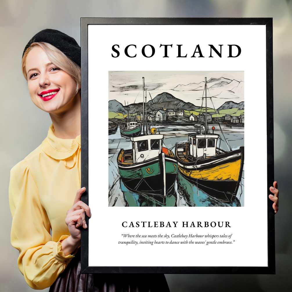 Person holding a poster of Castlebay Harbour