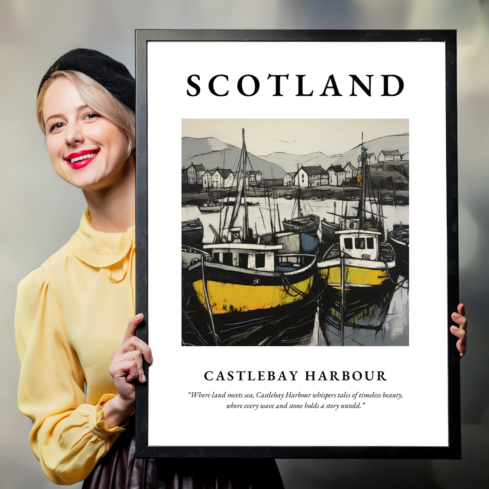 Person holding a poster of Castlebay Harbour