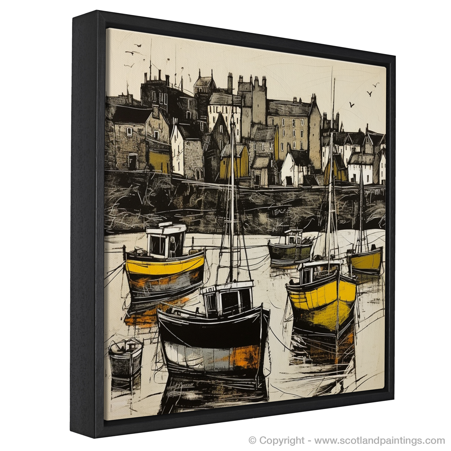 Painting and Art Print of Castlebay Harbour, Isle of Barra entitled "Harbour Dance: An Illustrative Expression of Castlebay, Isle of Barra".