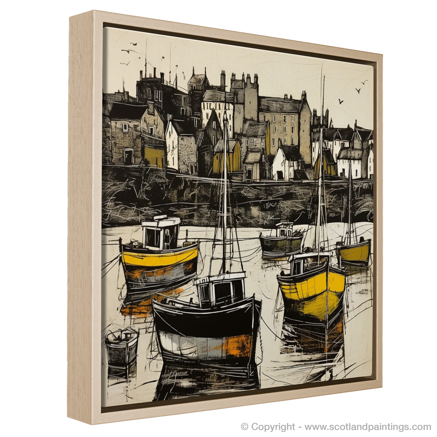 Painting and Art Print of Castlebay Harbour, Isle of Barra entitled "Harbour Dance: An Illustrative Expression of Castlebay, Isle of Barra".