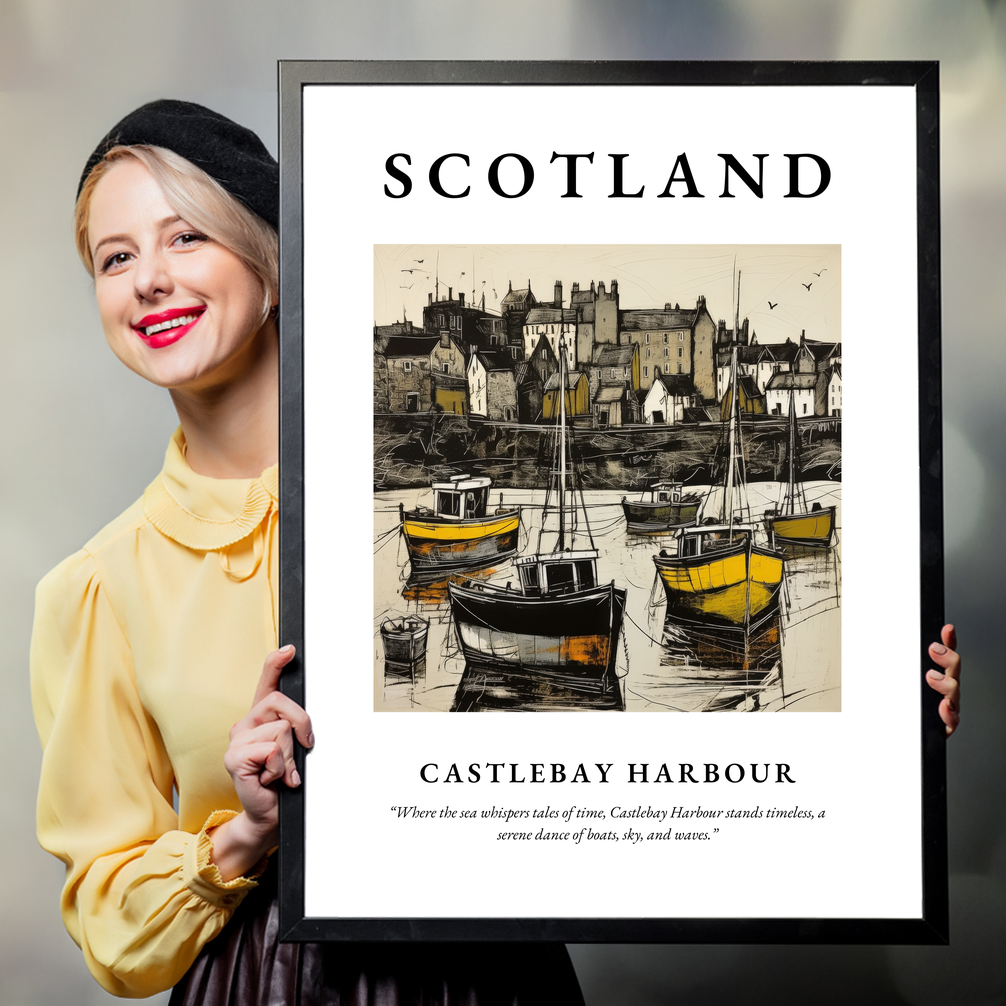 Person holding a poster of Castlebay Harbour