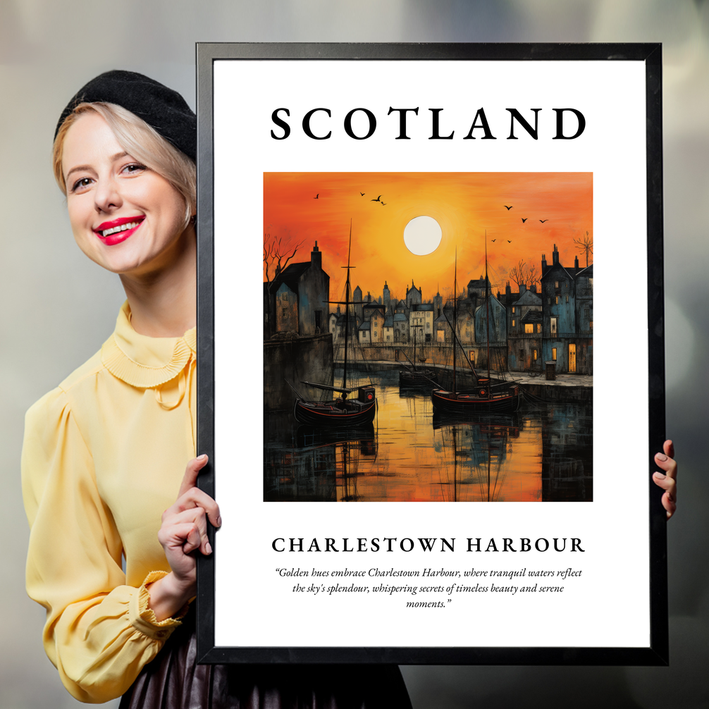 Person holding a poster of Charlestown Harbour