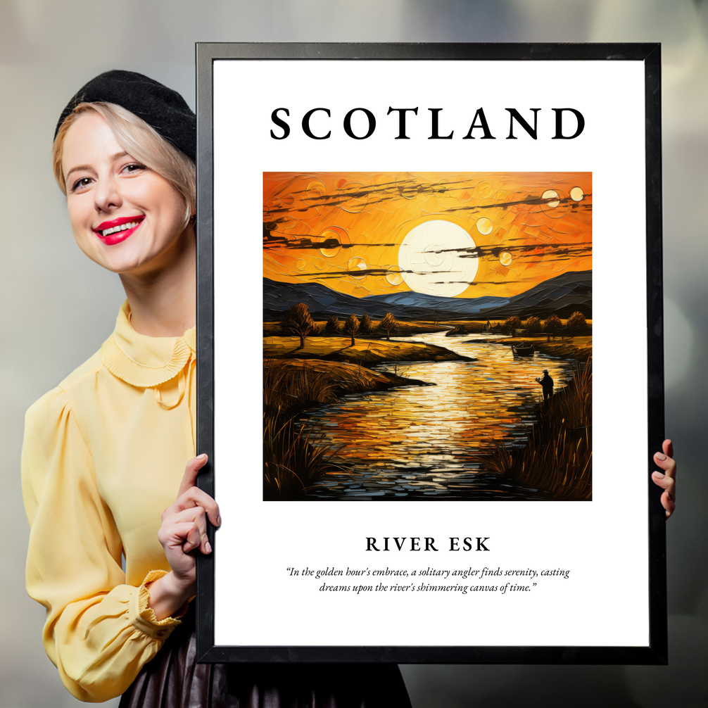 Person holding a poster of River Esk