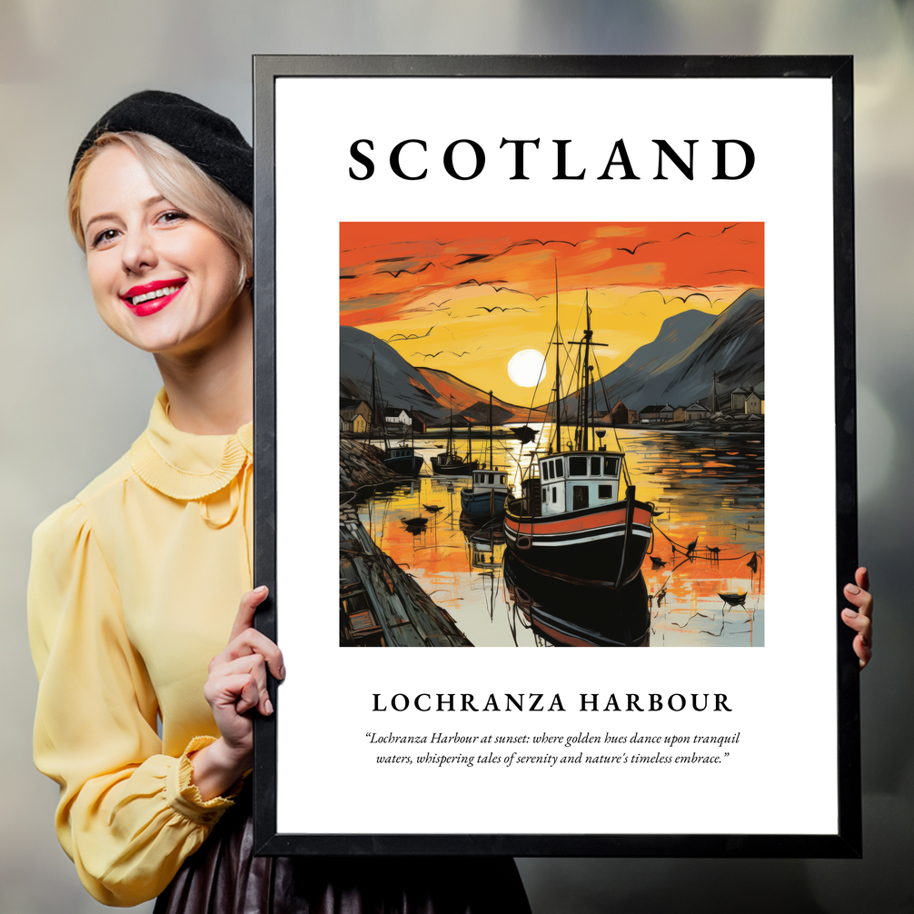 Person holding a poster of Lochranza Harbour