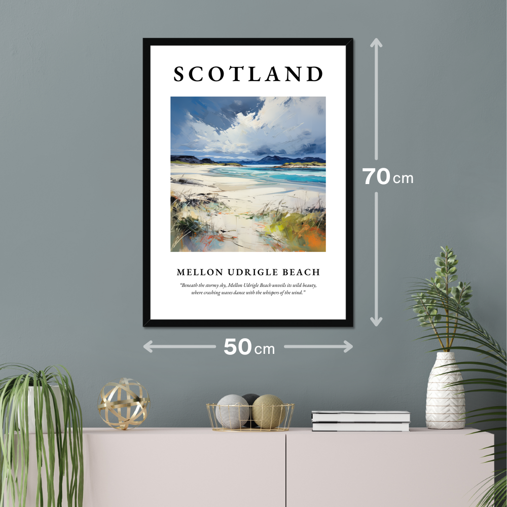 Poster of Mellon Udrigle Beach hanging on a wall