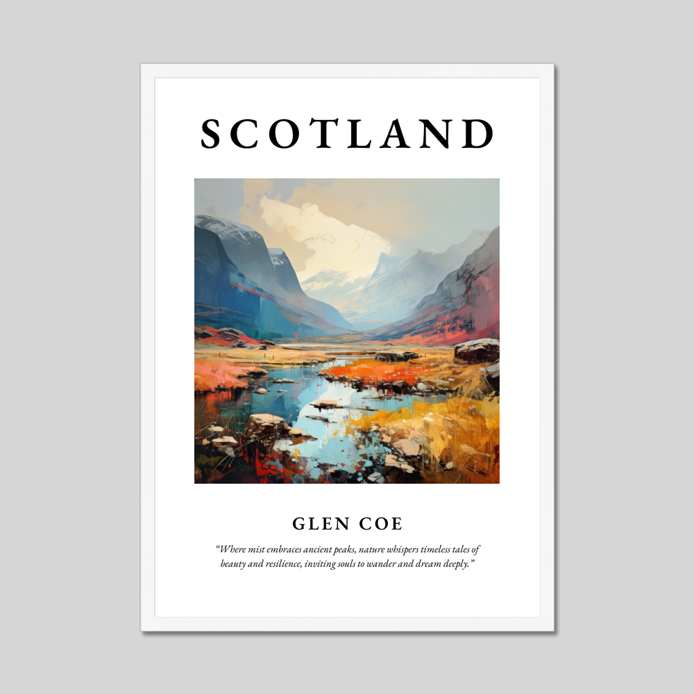 Poster in a white frame with the word Scotland