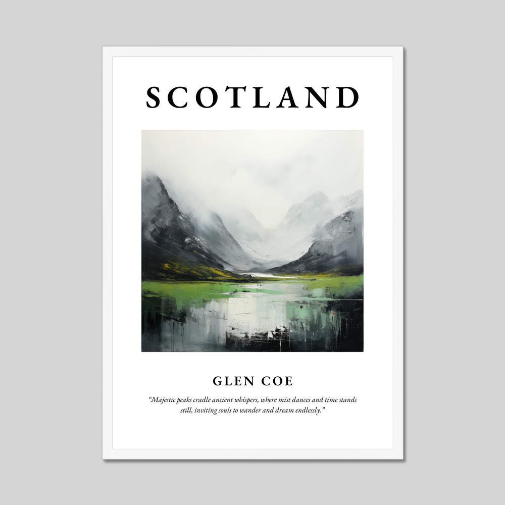 Poster in a white frame with the word Scotland