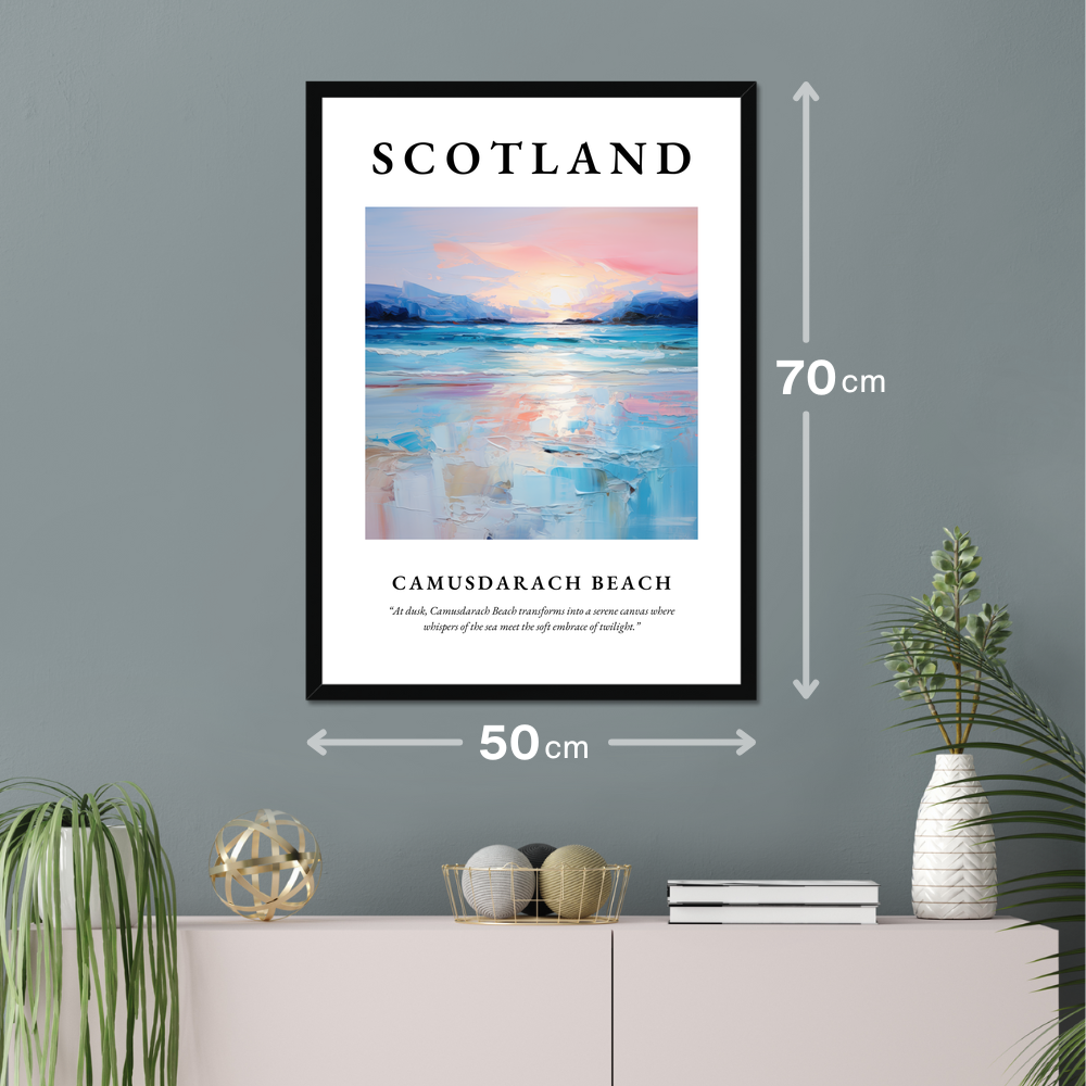 Poster of Camusdarach Beach hanging on a wall