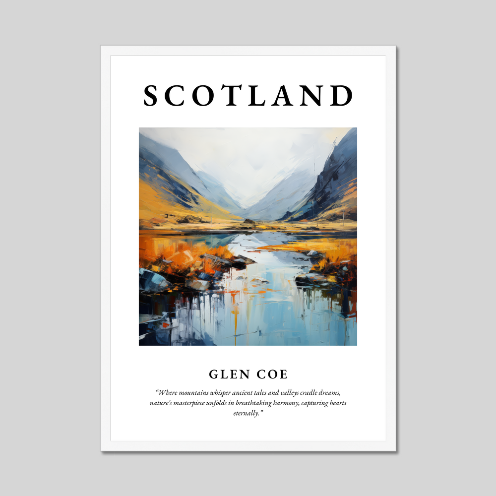 Poster in a white frame with the word Scotland