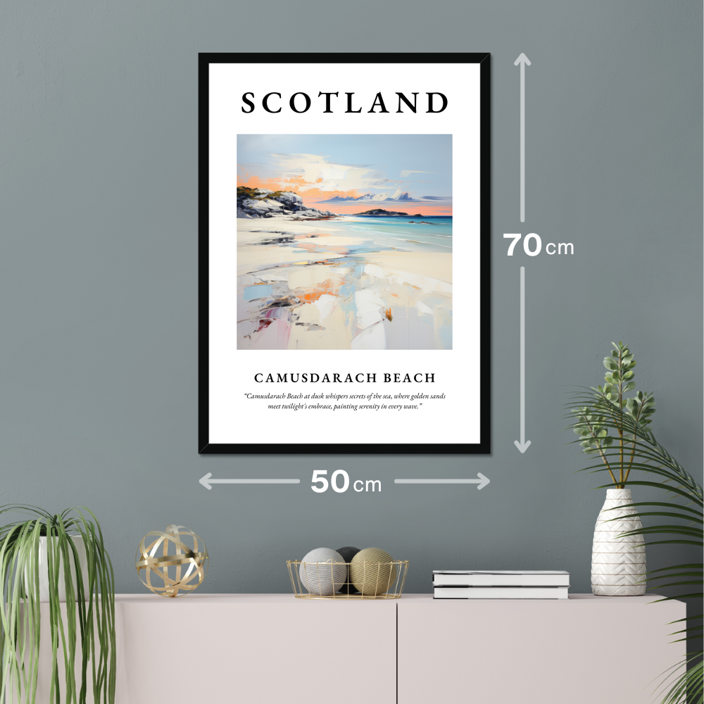 Poster of Camusdarach Beach hanging on a wall