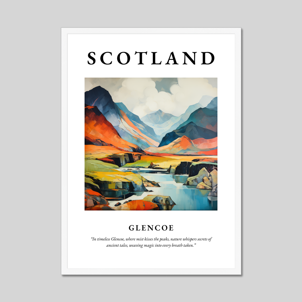 Poster in a white frame with the word Scotland